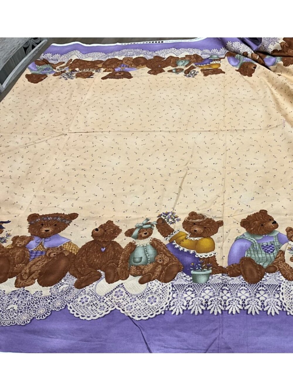 Lavendar And Lace Teddy Bear Border Fabric Teresa Kogut 4.25 Yd x 42”
